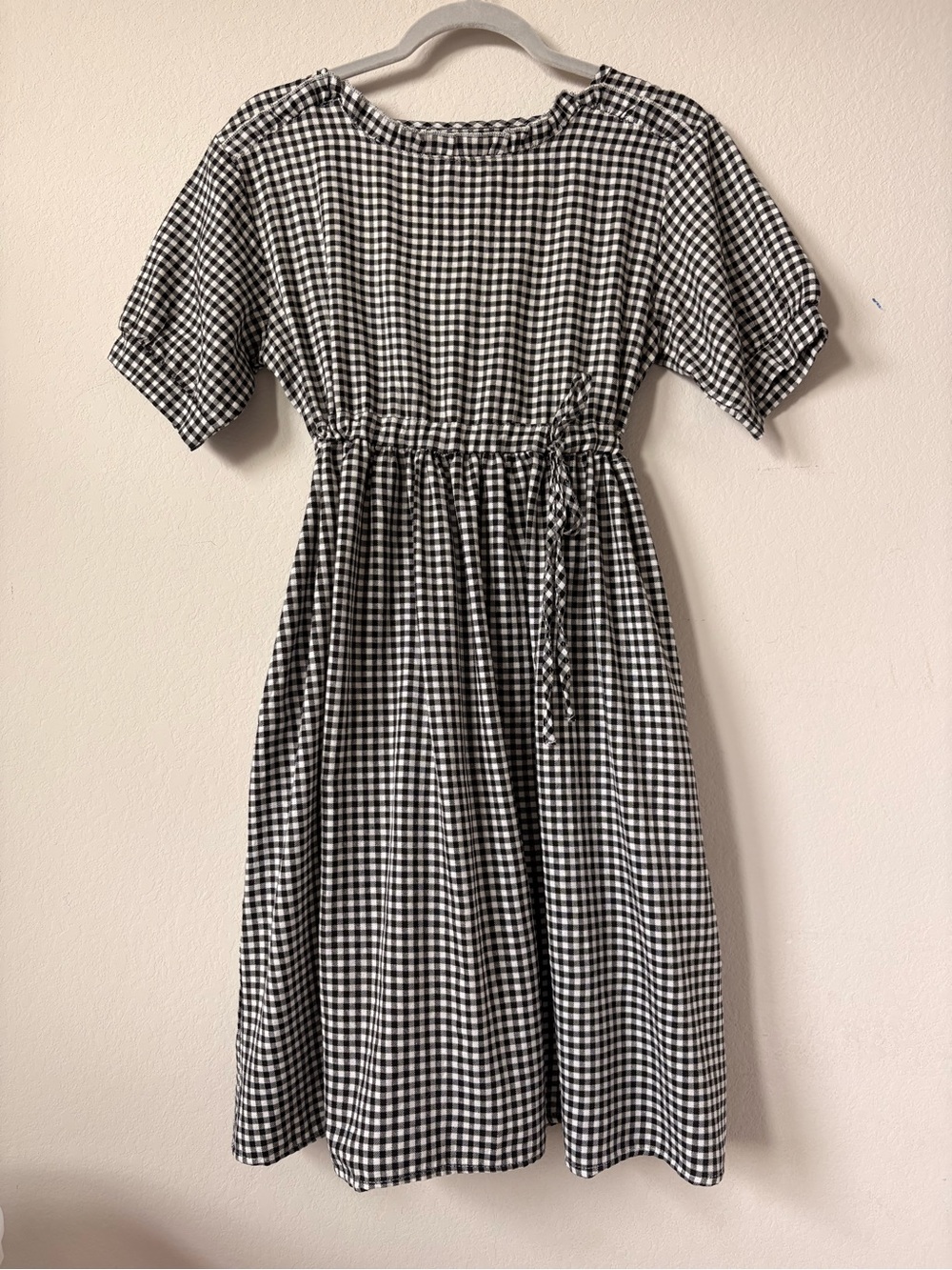 Unbranded Black & White Gingham Drawstring Midi Dress M but fits S best